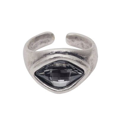 Handmade Smoky Eye Crystal Brass Ring