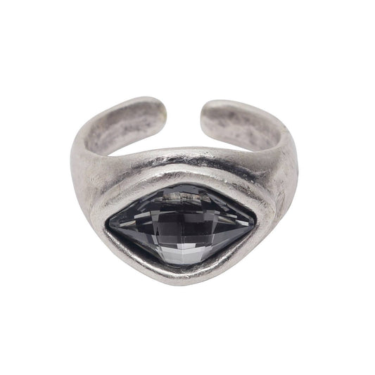 Handmade Smoky Eye Crystal Brass Ring