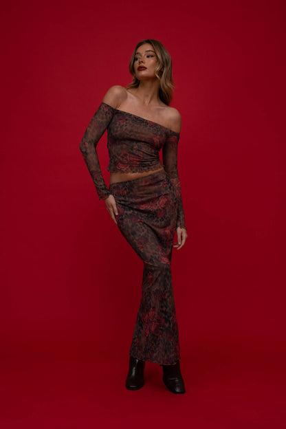 Harriet Floral Leopard Mesh Maxi Skirt