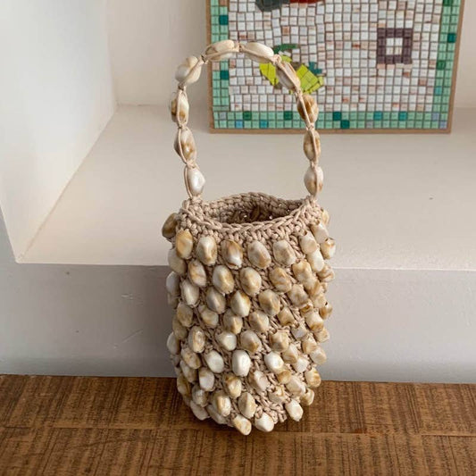 Shell Beaded Woven Bucket Bag