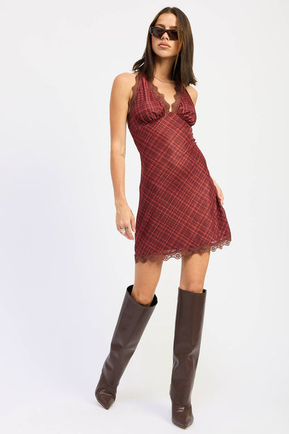 Frida Halter Plaid Mini Dress