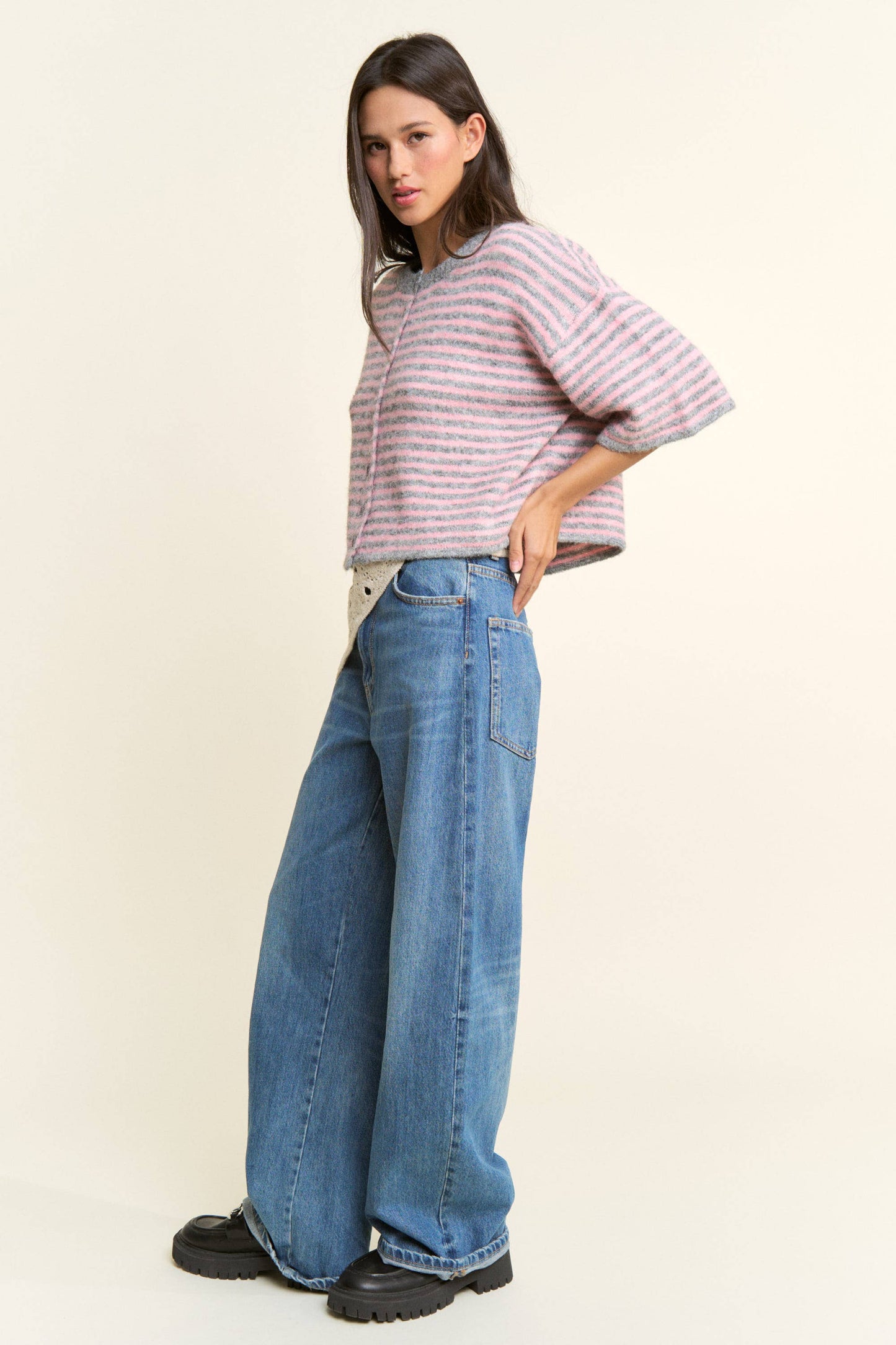 Hadley Striped Cropped Oversized Knit Cardigan