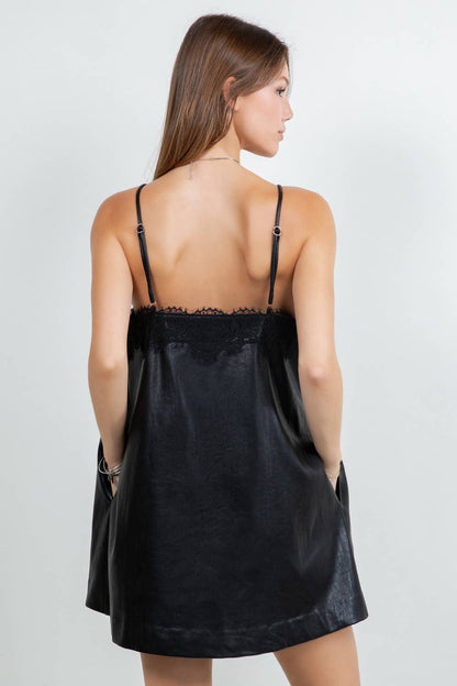Fronia Vegan Leather Lace Mini Dress