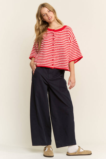Hadley Striped Cropped Oversized Knit Cardigan