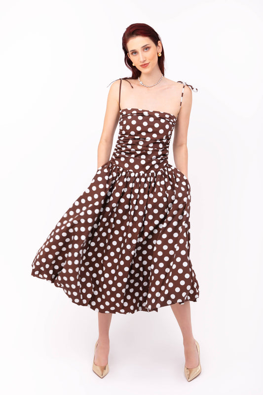 Amy Lynn Alexa Brown Polka Dot Puffball Dress