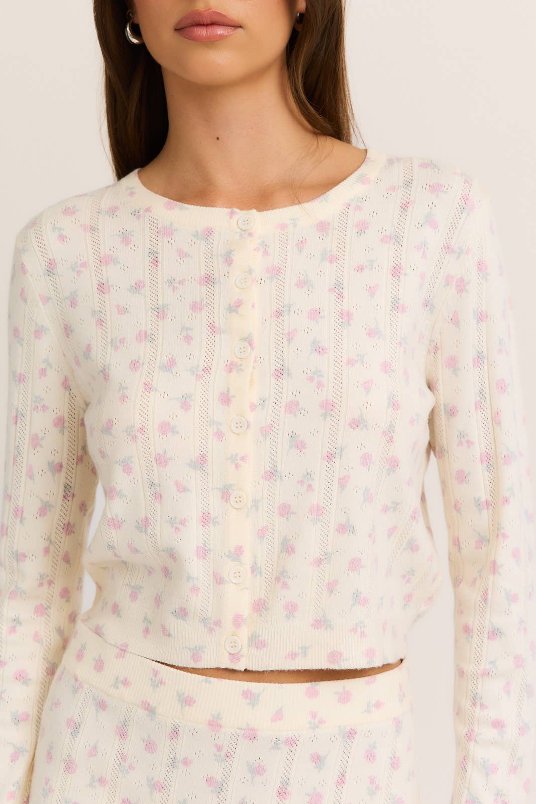 Imogen Pointelle Floral Cardigan Skirt Set