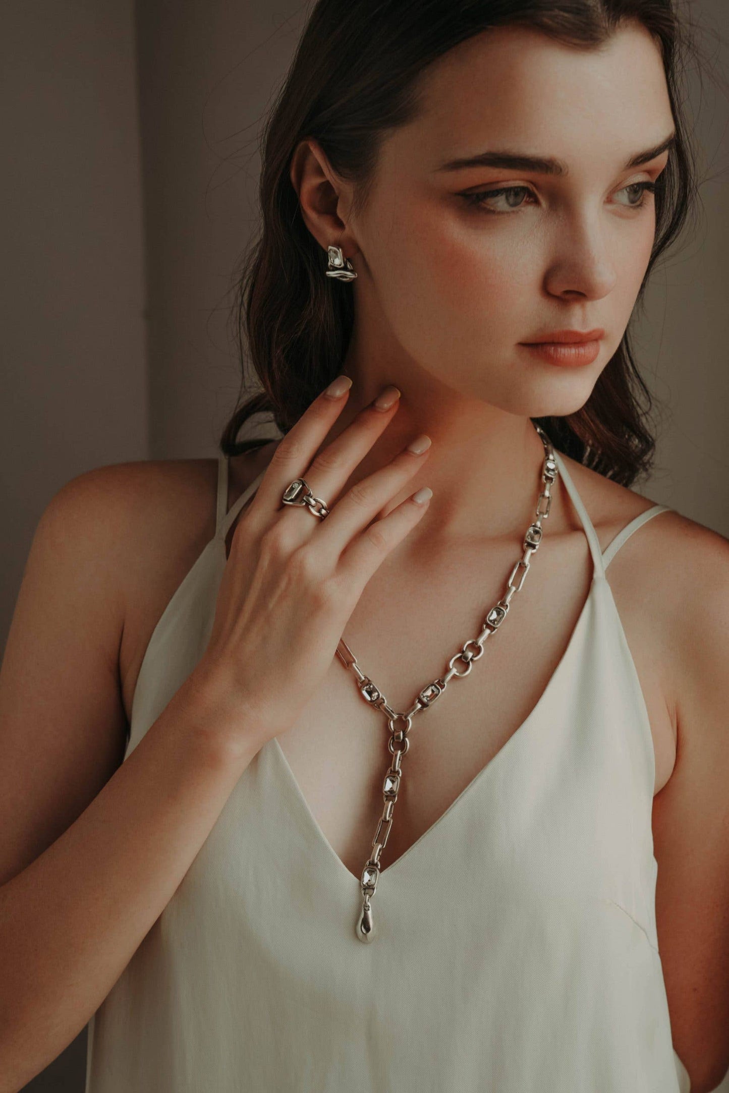Handmade Crystal 925 Silver Plated Pewter Necklace