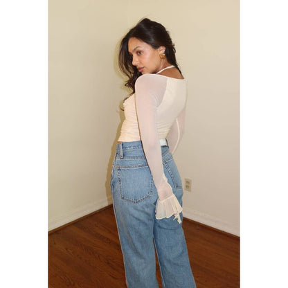 Ingrid Ruffle Trim Long Sleeve Crop Top