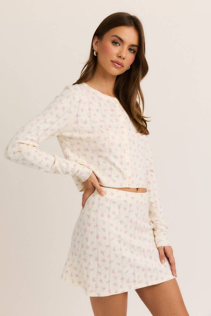Imogen Pointelle Floral Cardigan Skirt Set