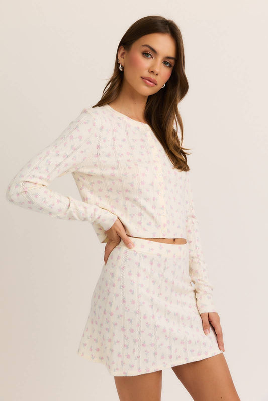 Imogen Pointelle Floral Cardigan Skirt Set