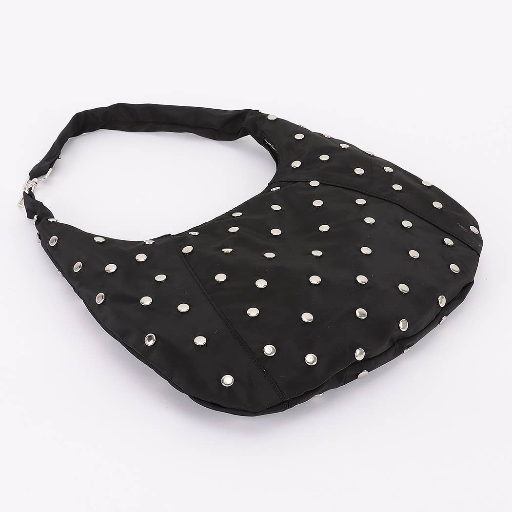 Nylon Studded Hobo Bag