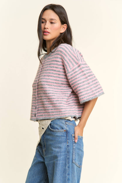 Hadley Striped Cropped Oversized Knit Cardigan