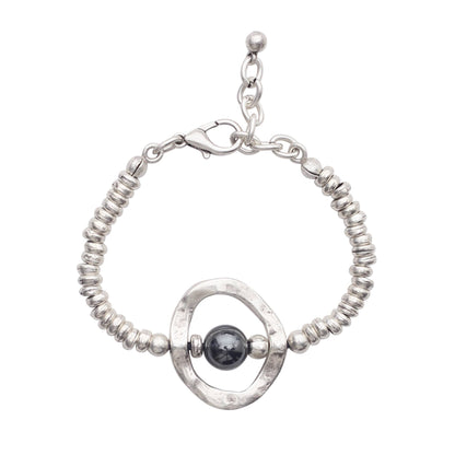 Handmade 925 Silver Plated Pewter Bracelet with Hematite