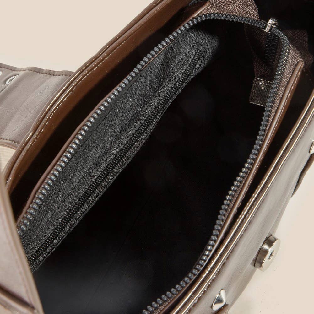 Rivet Detail Leather Shoulder Bag