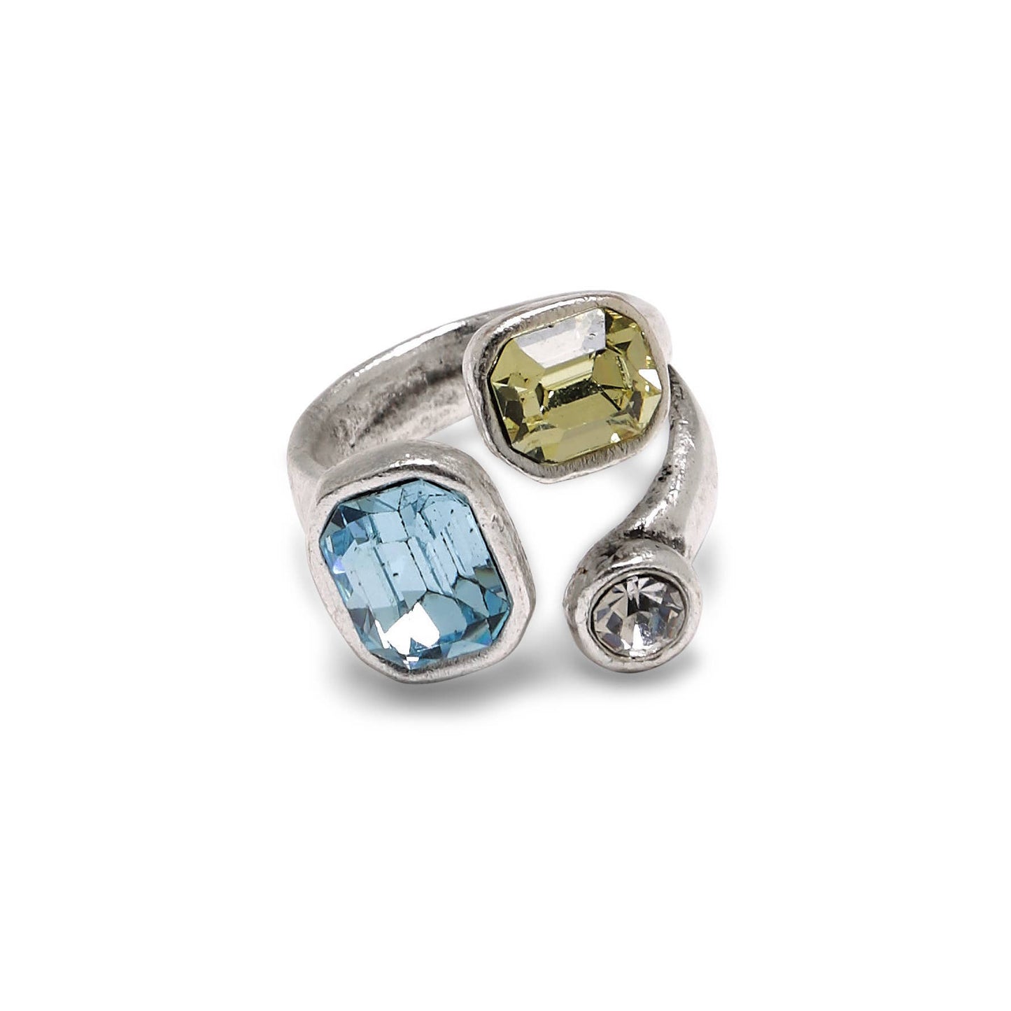 Handmade Blue Yellow Crystal Brass Ring