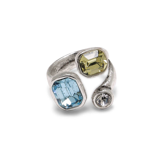 Handmade Blue Yellow Crystal Brass Ring