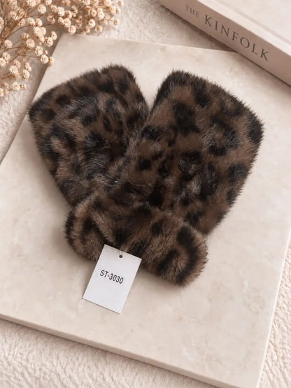 Leopard Faux Fur Fingerless Gloves