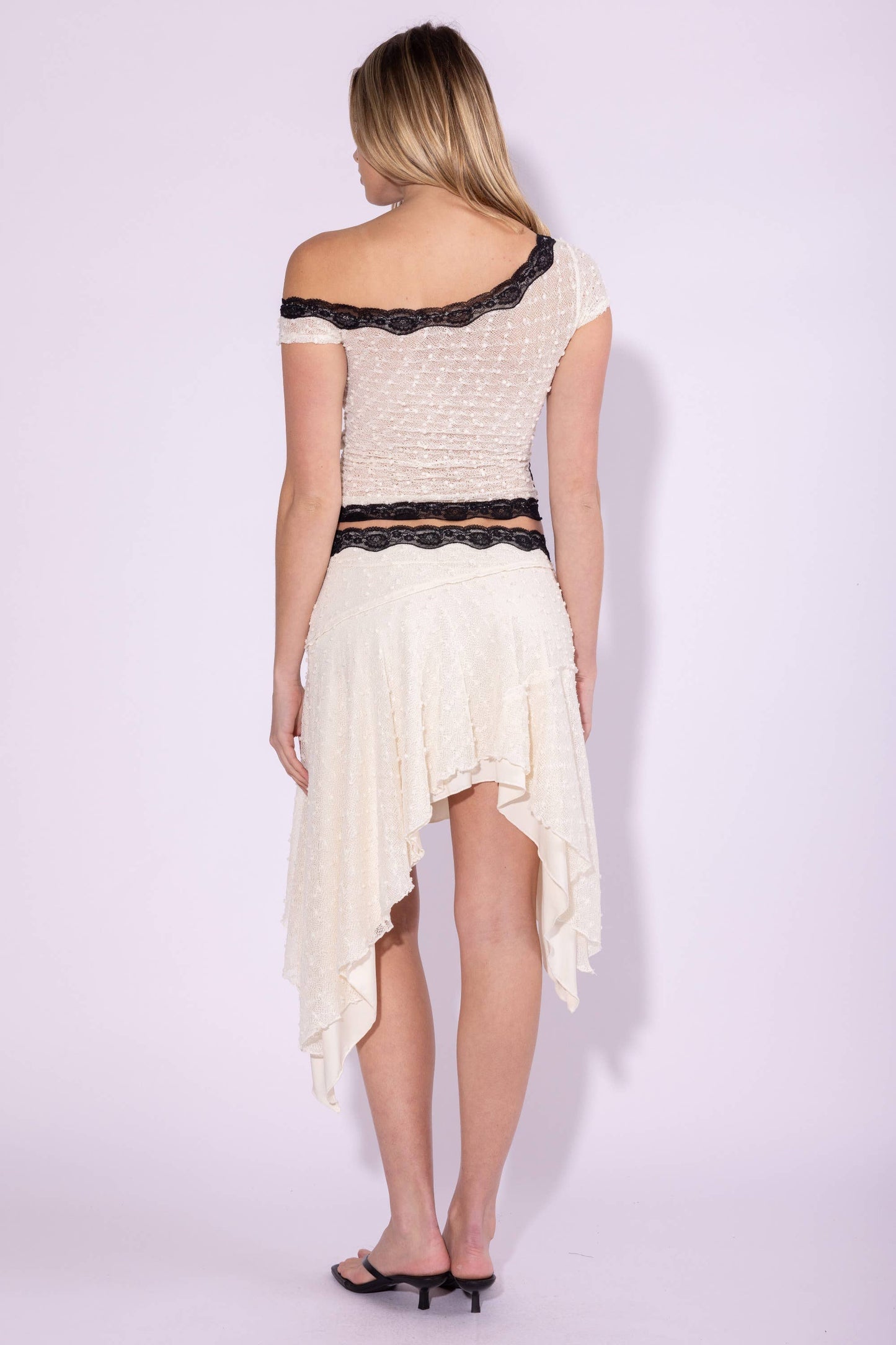 Inaya Lace Trim Asymmetrical Knit Skirt Set