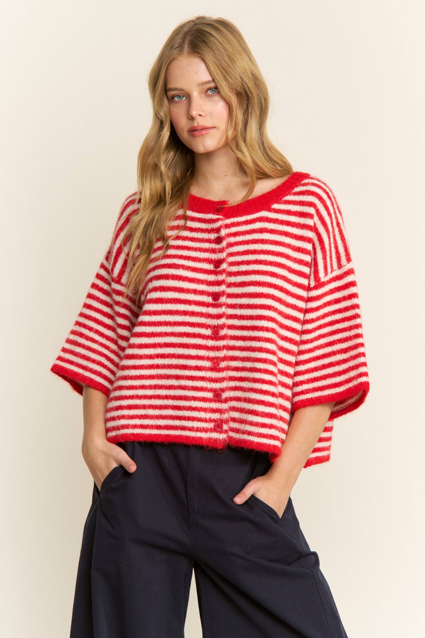 Hadley Striped Cropped Oversized Knit Cardigan