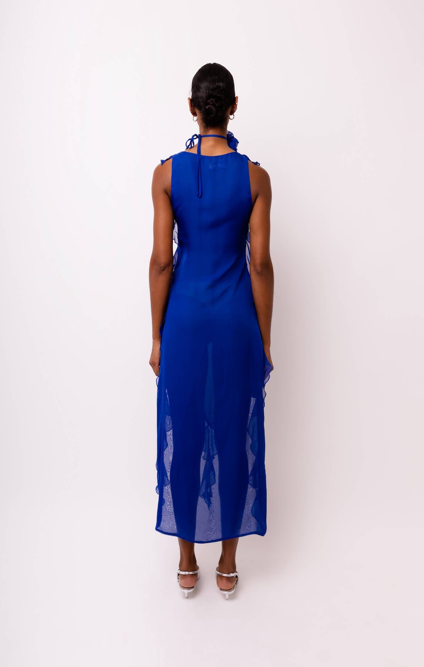 Amy Lynn Roma Chiffon Frill Rose Applique Maxi Dress