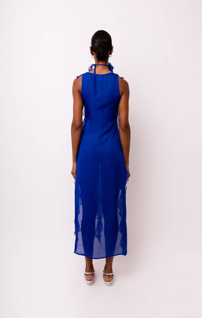 Amy Lynn Roma Chiffon Frill Rose Applique Maxi Dress