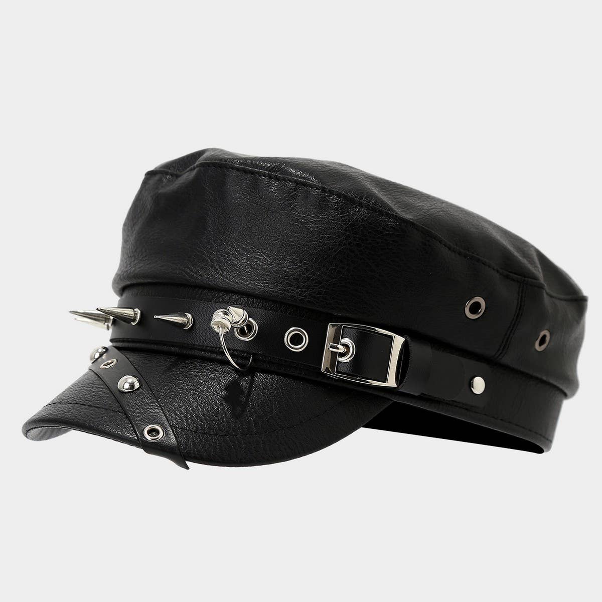 Punk Vegan Leather Flat Top Studded Hat