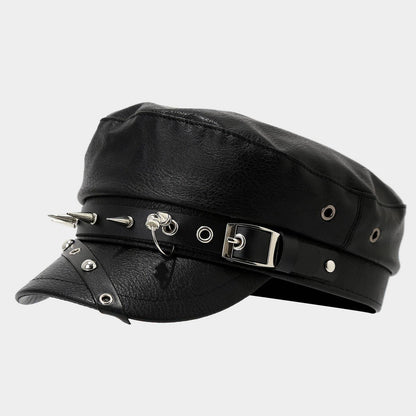 Punk Vegan Leather Flat Top Studded Hat