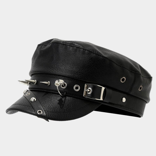 Punk Vegan Leather Flat Top Studded Hat