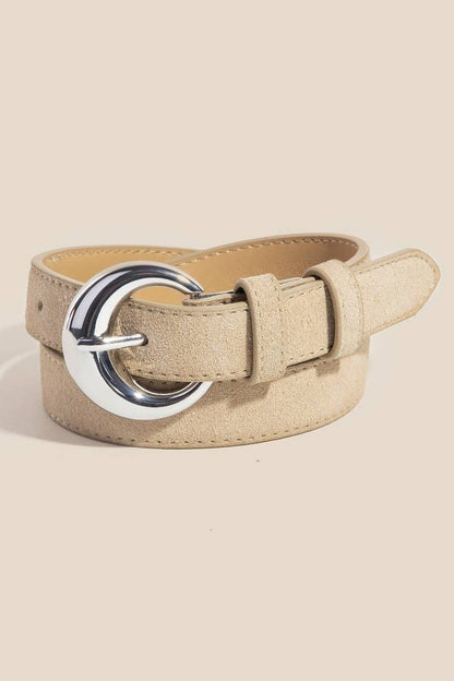 Round Buckle Suede Belt