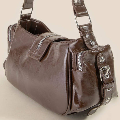 Rivet Detail Leather Shoulder Bag
