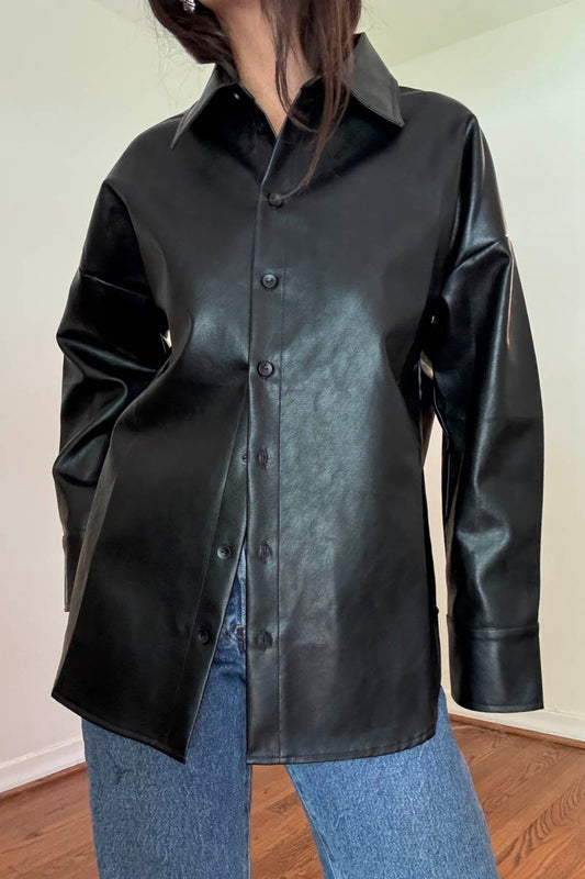 Floella Vegan Leather Button Up Top