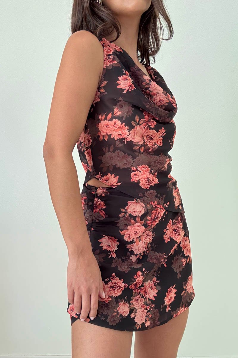 Fawn Floral Chiffon Mini Skirt