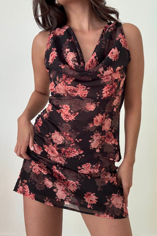 Fawn Floral Chiffon Mini Skirt