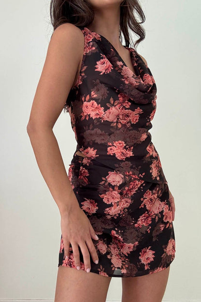 Fawn Floral Chiffon Mini Skirt
