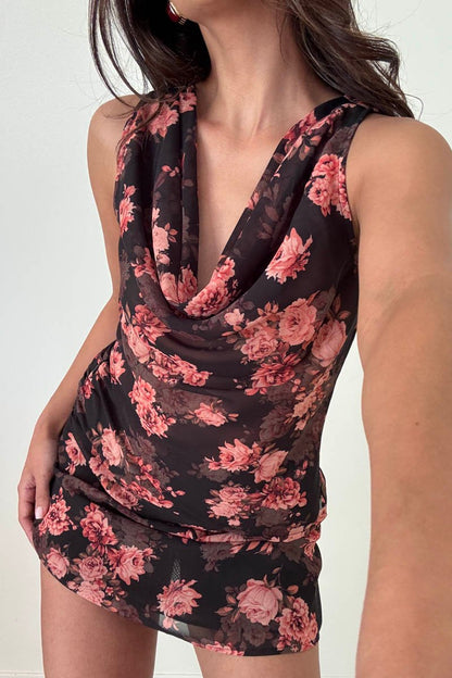 Fawn Floral Chiffon Mini Skirt