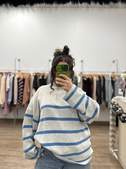 Gillie Quarter Zip Stripe Sweater