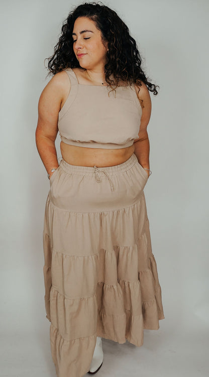 Clara Linen Tiered Midi Skirt Set