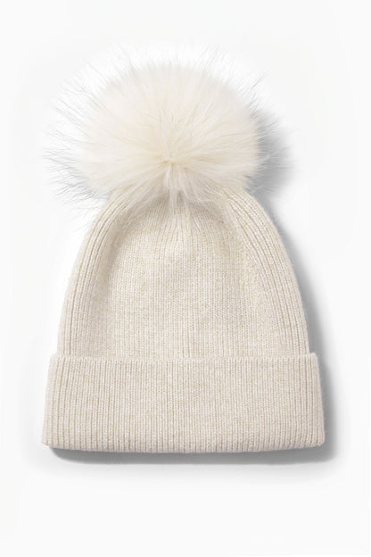 Look By M Basic Ribbed Knit Pom Pom Beanie