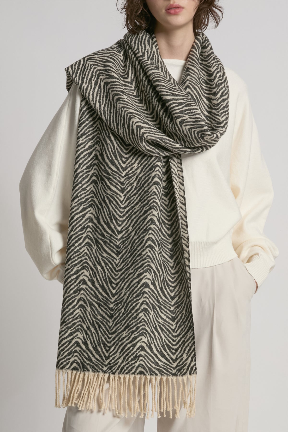 Look By M Zebra Pattern Woven Scarf