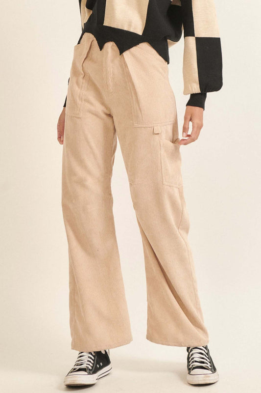 Dara Pleated Corduroy Cargo Pants
