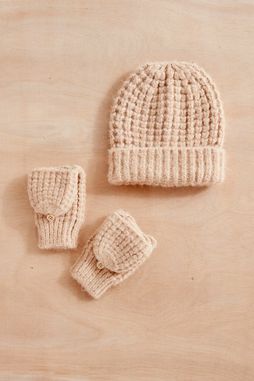 Look By M Wool Blend Waffle Knit Flip Mitten Gloves