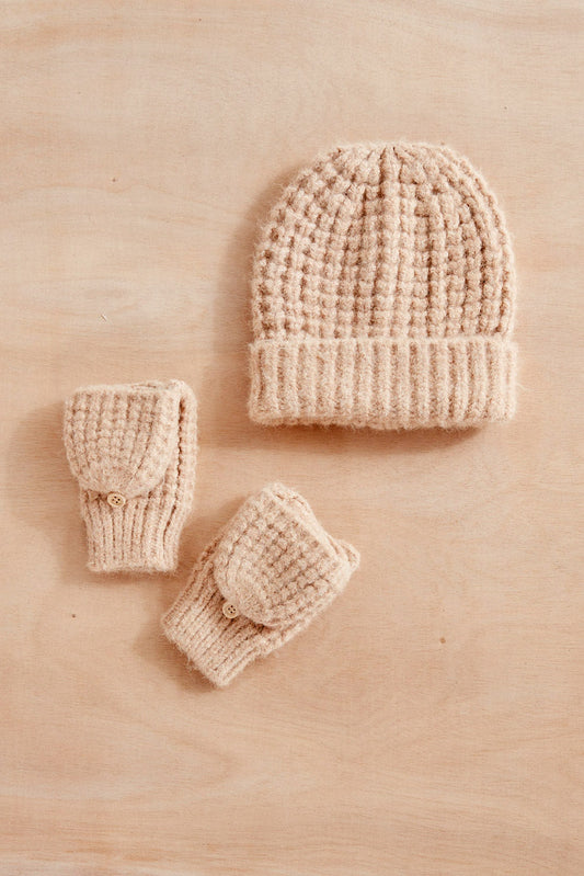 Look By M Wool Blend Waffle Knit Flip Mitten Gloves