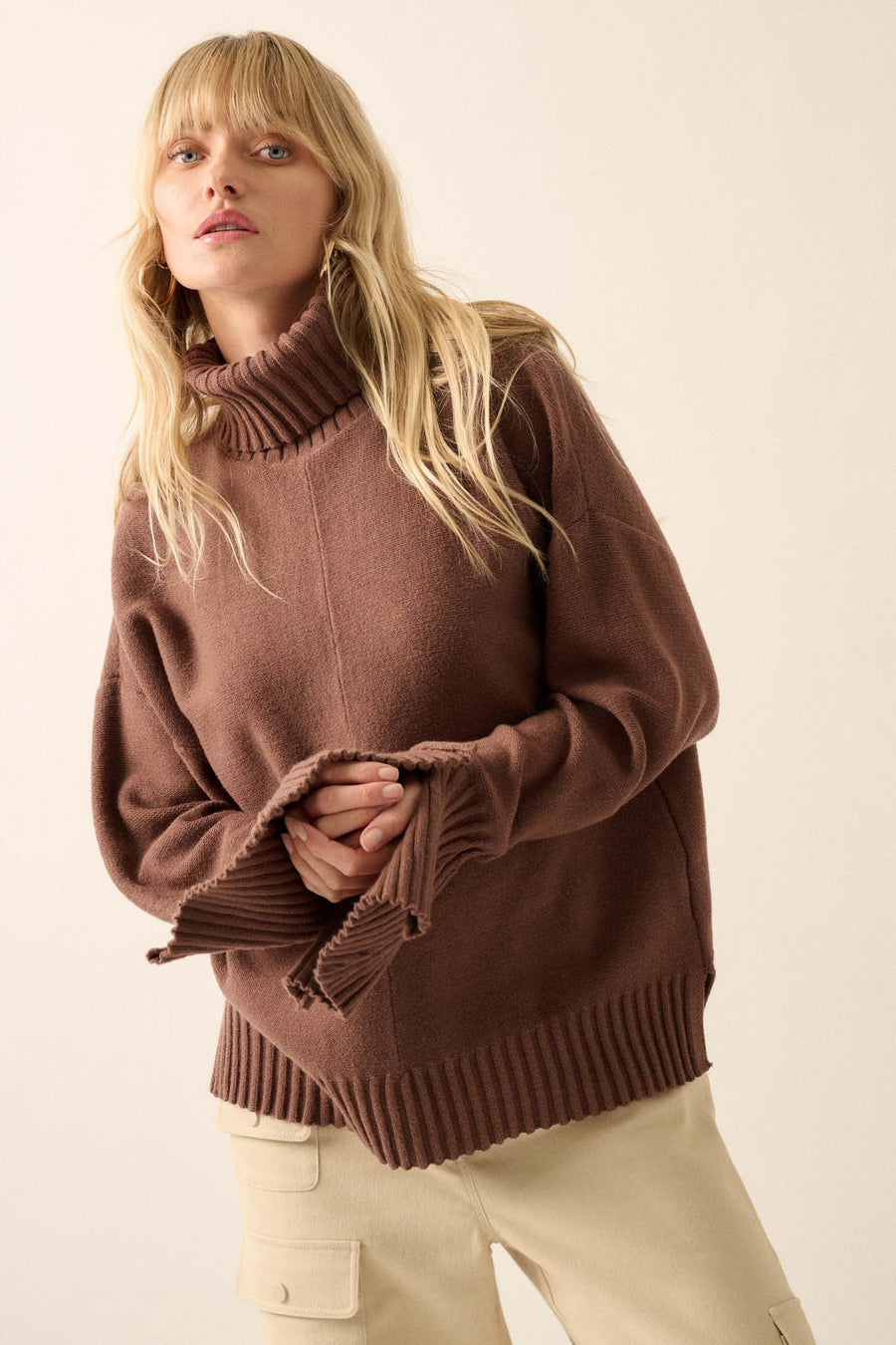 Dana Split-Sleeve Turtleneck Sweater