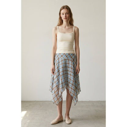 Janelle Check Chiffon Asymmetrical Midi Skirt