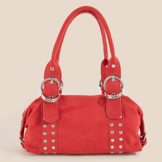 Grommet Accent Suede Hand Bag
