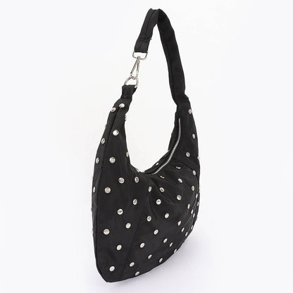 Nylon Studded Hobo Bag