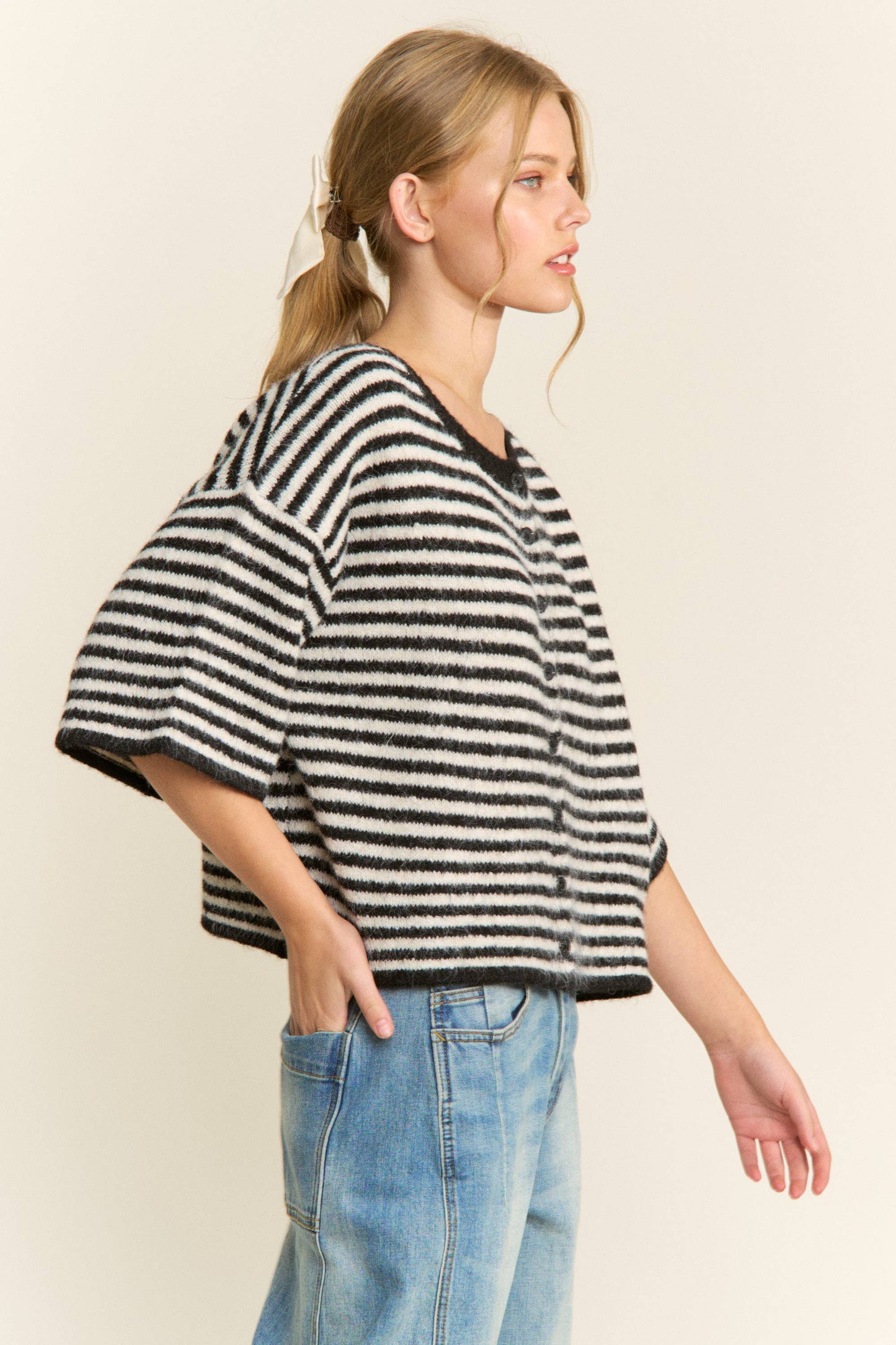 Hadley Striped Cropped Oversized Knit Cardigan