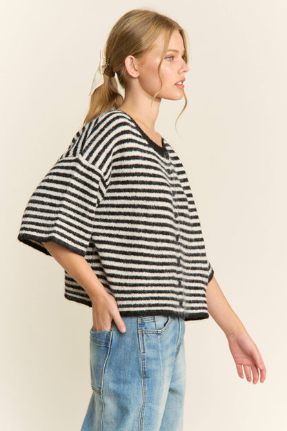 Hadley Striped Cropped Oversized Knit Cardigan