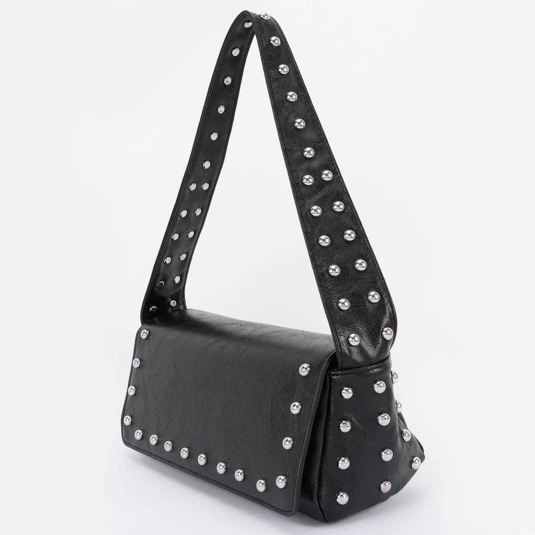 Vegan Leather Metal Studded Shoulder Bag