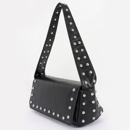 Vegan Leather Metal Studded Shoulder Bag